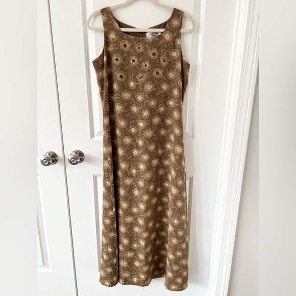 Judith Hart Dresses & Skirts - Vintage Brown Floral Sleeveless Retro Sunflower Print A-Line Summer Midi Dress